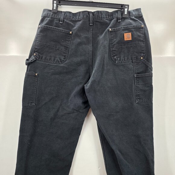 Vintage Carhartt Men's B136-BLK Black Double Knee Canvas Pants Men’s40 x30 Faded - Picture 4 of 14